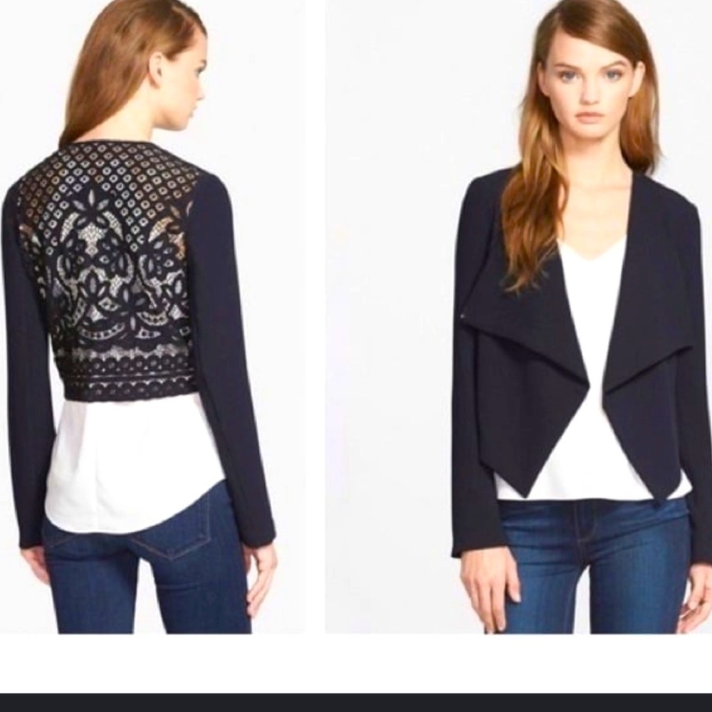 Anthropologie Bailey 44 Womens Cascara Draped Lace Back Blazer, size Large